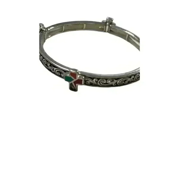 Silver Bracelet with Coral and Turquoise inlay Crosses - Picture 2 of 4